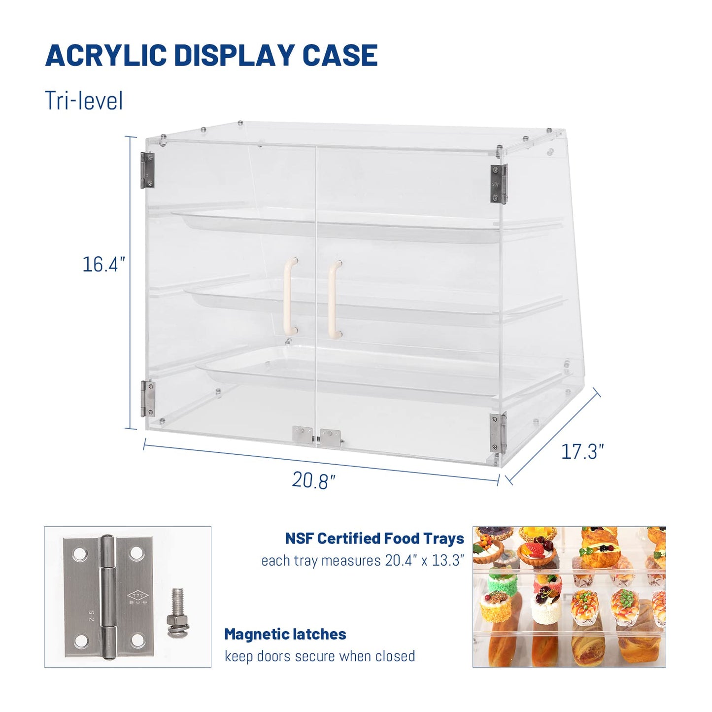 Wutfly 3 Tray Pastry Display Case - 21" x 17 3/4" x 16 1/2"
