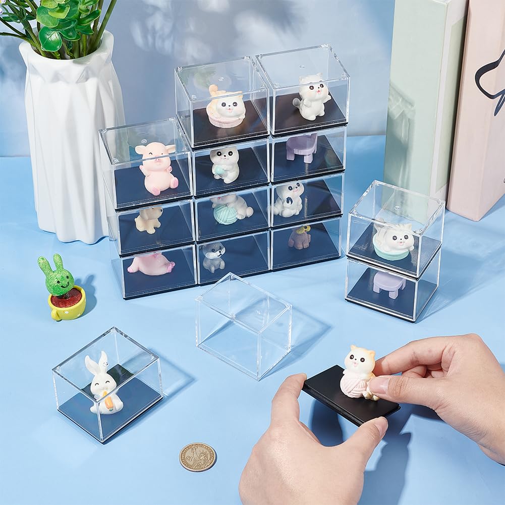 FINGERINSPIRE 12 PCS Minifigures Display Case, 2.4 x 2 x 1.9 Inch Clear Acrylic Box with Black Base, Stackable Storage for Action Figures Perfect for Collectibles & Gifts