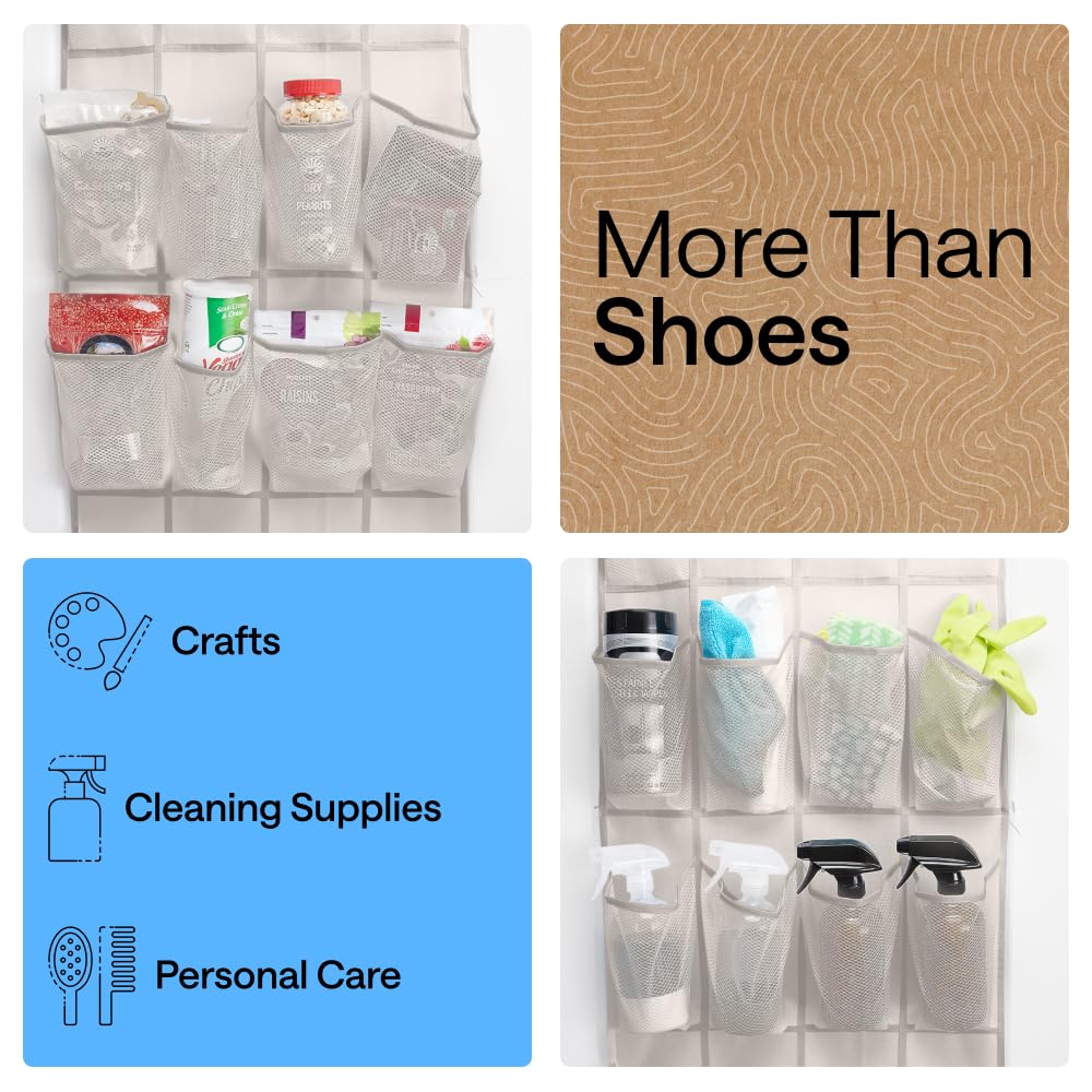 GORILLA GRIP Over the Door Shoe Organizer, 24 Large Breathable Mesh Pockets, Space Saving Hanging Storage Holder, Closet Rack Hanger Holds Up to 40 lbs, Hangs on Closets for Shoes, Accessories, Linen