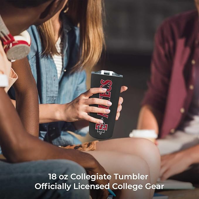 Campus Colors NCAA Stainless Steel Tumbler perfect for Gameday - 18 oz - Double Walled - Keeps Drinks Perfectly Insulated (San Diego State Aztecs - Black)
