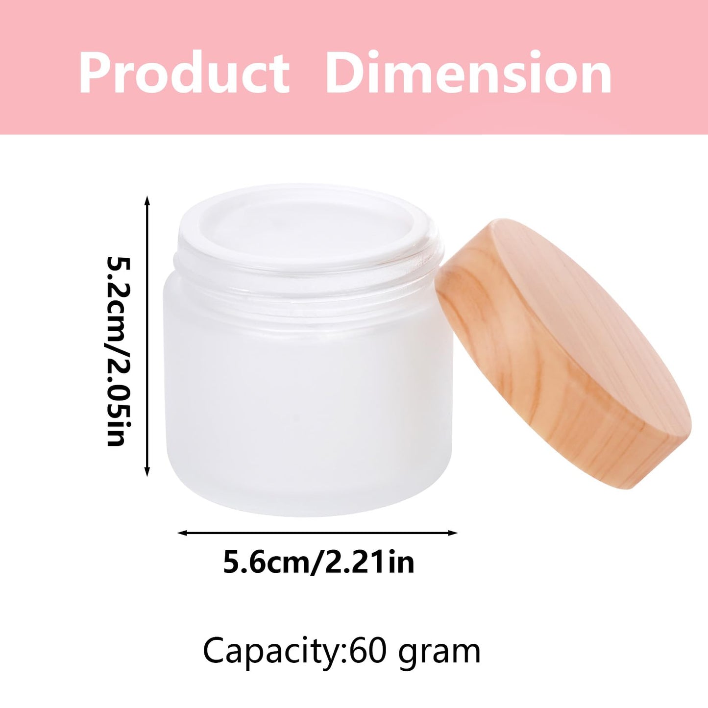 Miayon 6Pcs Glass Lotion Cream Container with Lid Refillable Empty Sample Cosmetic Jar for Makeup Scrub Cream Toiletries Home Travel (60ml)