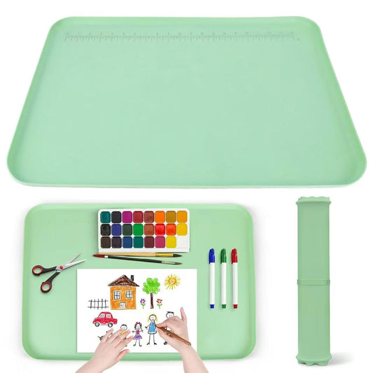 Premium Silicone Art Mat for Crafts, 24" x 16" Non-Slip Art Mat for Painting, Clay, Resin, Slime, Jewelry-Making, and Crafts – Waterproof & Easy to Clean, Raised Edges for Mess-Free Crafting (Green)