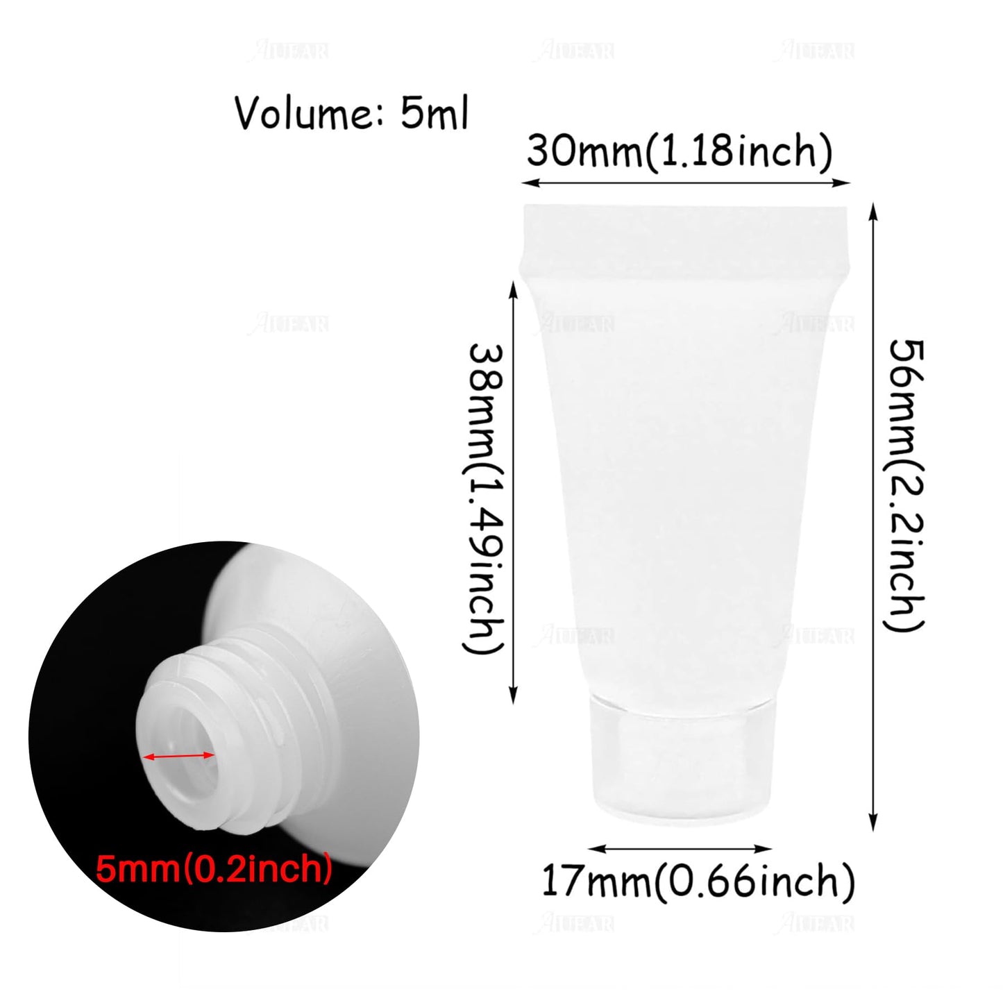 AUEAR, 24 Pack 5ml Empty Refillable Plastic Soft Tubes Squeeze Cosmetic Bottles Packing Sample Mini Containers for Body Lotion Shower Gel Shampoo Cleanser