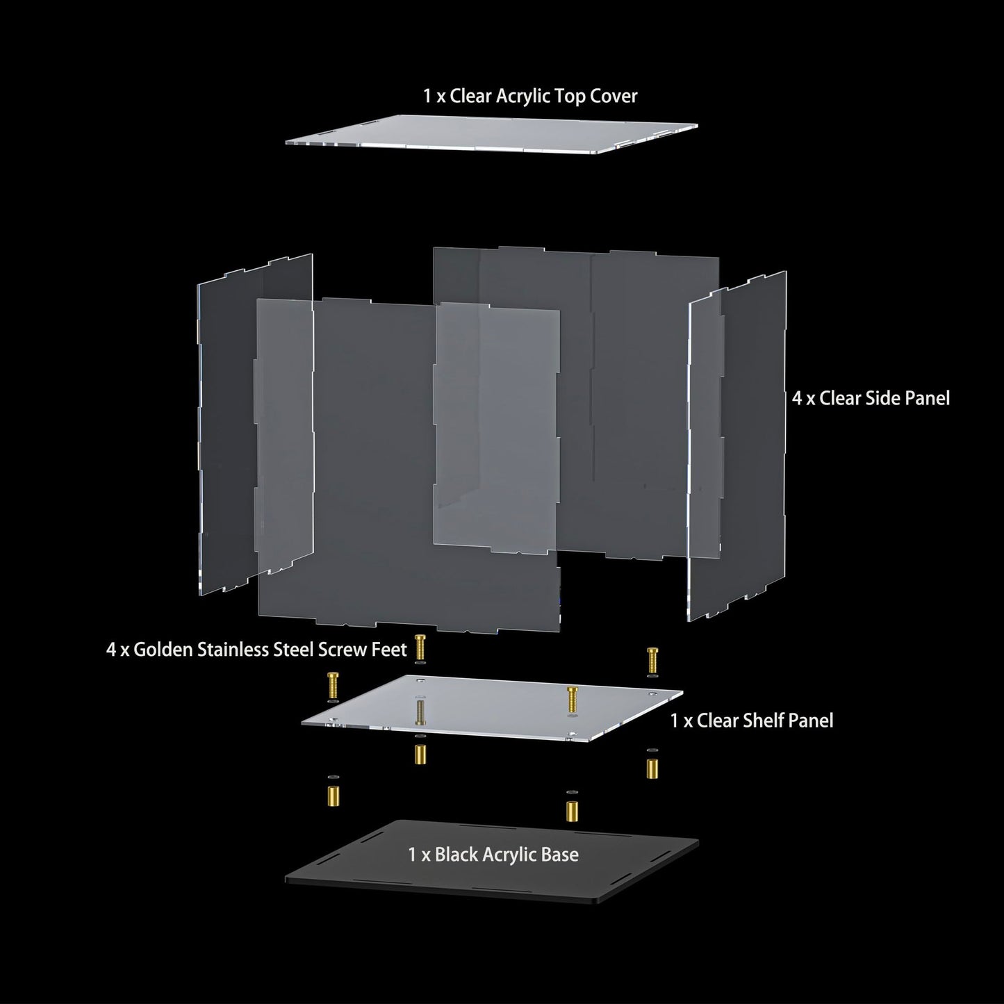 Acrylic Display Case for Collectibles, Dustproof Acrylic Box with Clear Display Elevation & Gold Risers, Large Display Case for Figures Toys Memorabilia, 12" L x 8" W x 9.6" H