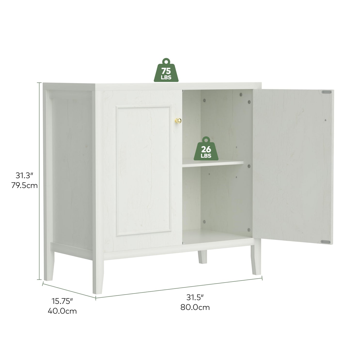 VDNEND Multifunctional Storage Cabinet, Modern 2 Doors Freestanding Cabinet Buffet Cabinet for Bathroom, Kitchen, Living Room, Office, Restaurant, Entryway Organizer (Antique White)