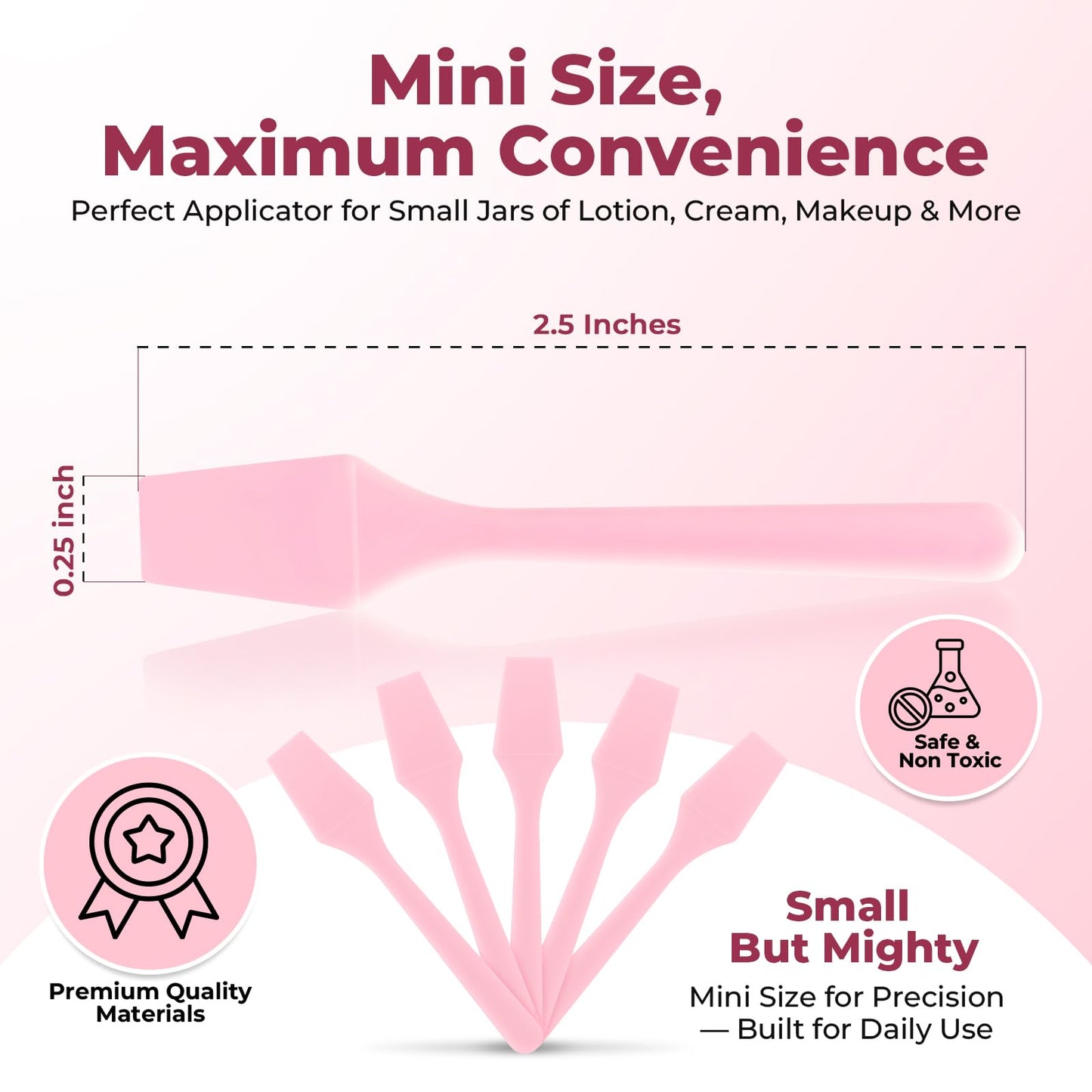 Kopperko Mini Face Cream Spatula (2.5", 500 Pack) - Small Lotion Spatula Tool for Skincare, Creams & Crafts | Skincare Applicator for Mixing, Cosmetic, Face Mask | Disposable Makeup Paddles | Pink