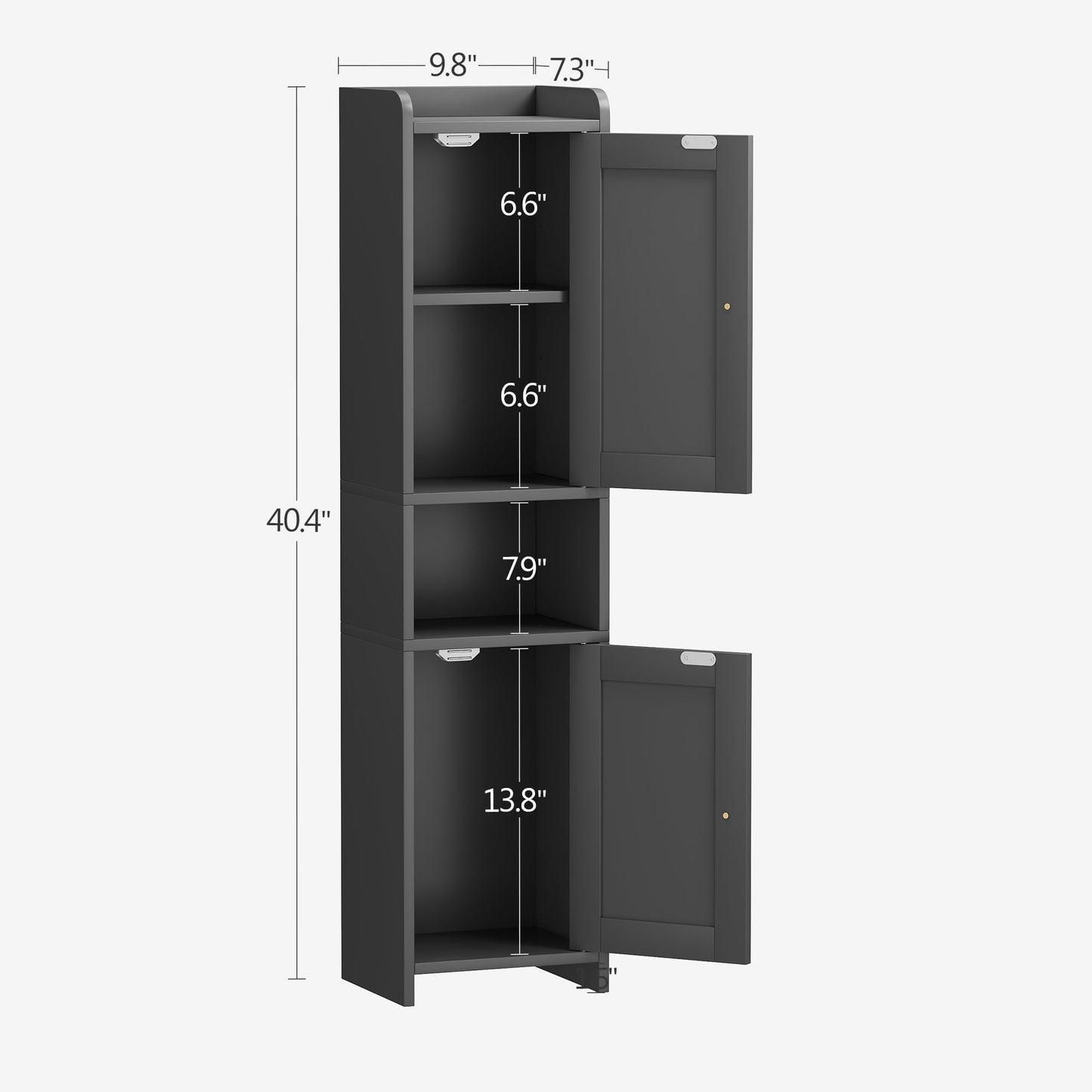 GLANZALANT Bathroom Cabinet with 2 Doors, 7.3 x 9.8 x 40.4 Inches, Small Freestanding Storage Cabinet with Adjustable Shelf, Floor Cabinet for Small Spaces, Bathroom, Entrances, Kitchen, Black
