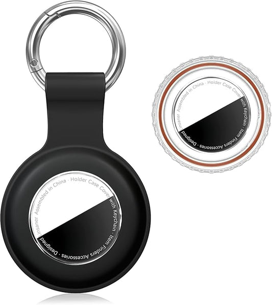 Waterproof for AirTag Holder Case Keychain for Air Tag Key Ring [PC+Silicone] Compatible with Air Tagholder, Chain for GPS Item Finders Accessories, for Pets, Kids, Luggages, Black
