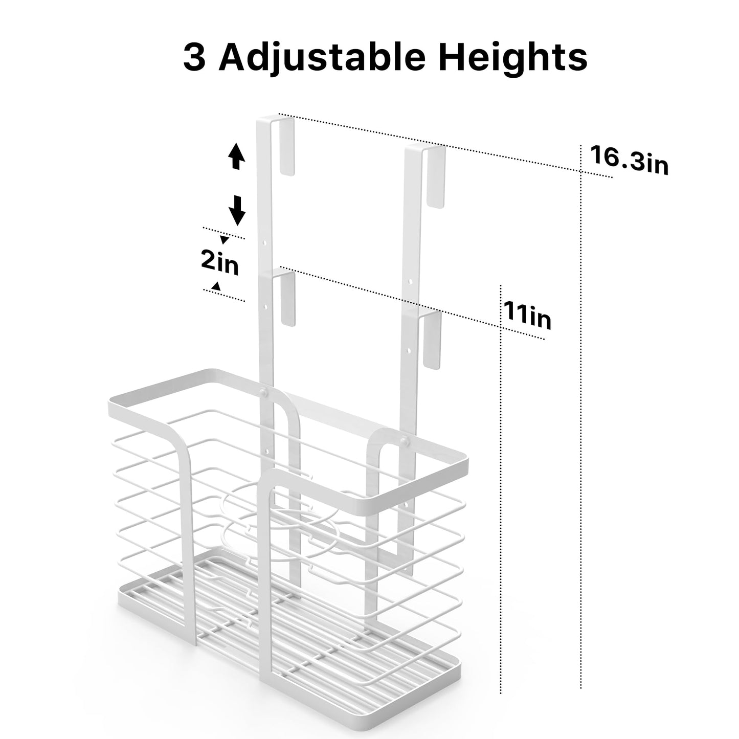 YIGII Hair Dryer Holder Adjustable Height - Hair Tool Organizer White Bathroom Organizer Hot Styling Tools Storage for Hair Dryer, Flat Iron, Curling Iron, Straightener