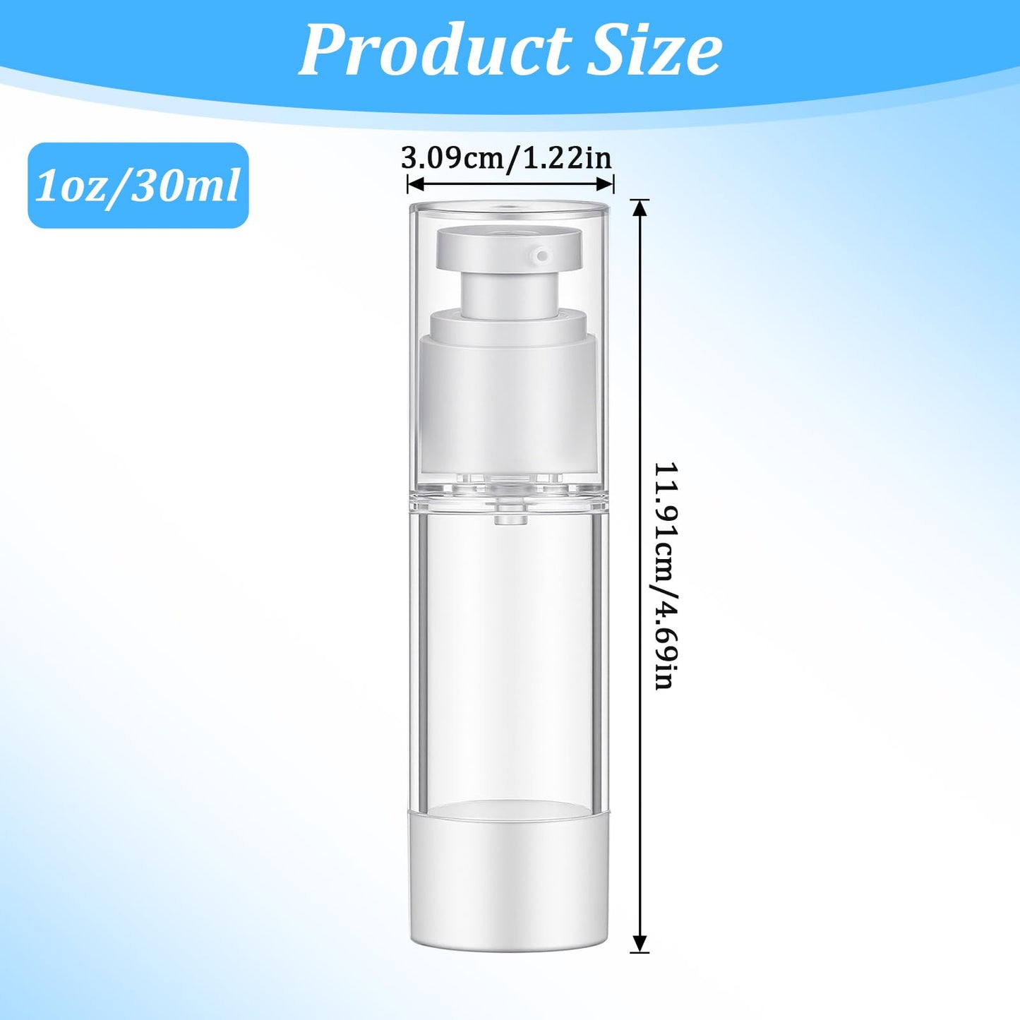 30 Pcs Clear Airless Pump Bottles, Refillable Travel Size Plastic Containers for Lotion Cream Cosmetic Foundation Shampoo, 1 oz Liquid Vacuum Toiletery Dispenser