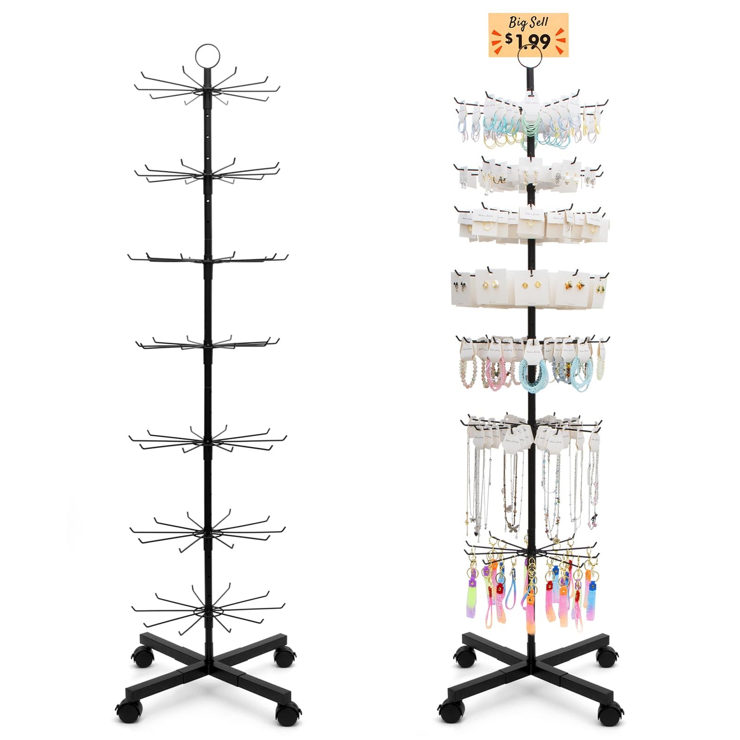 ANBOXIT Retail Display Stand, Rotating Display Rack for Earring Keychains Jewelry Vendor Events & Stores, 7 Tier Movable and Adjustable 1 PCS - Black