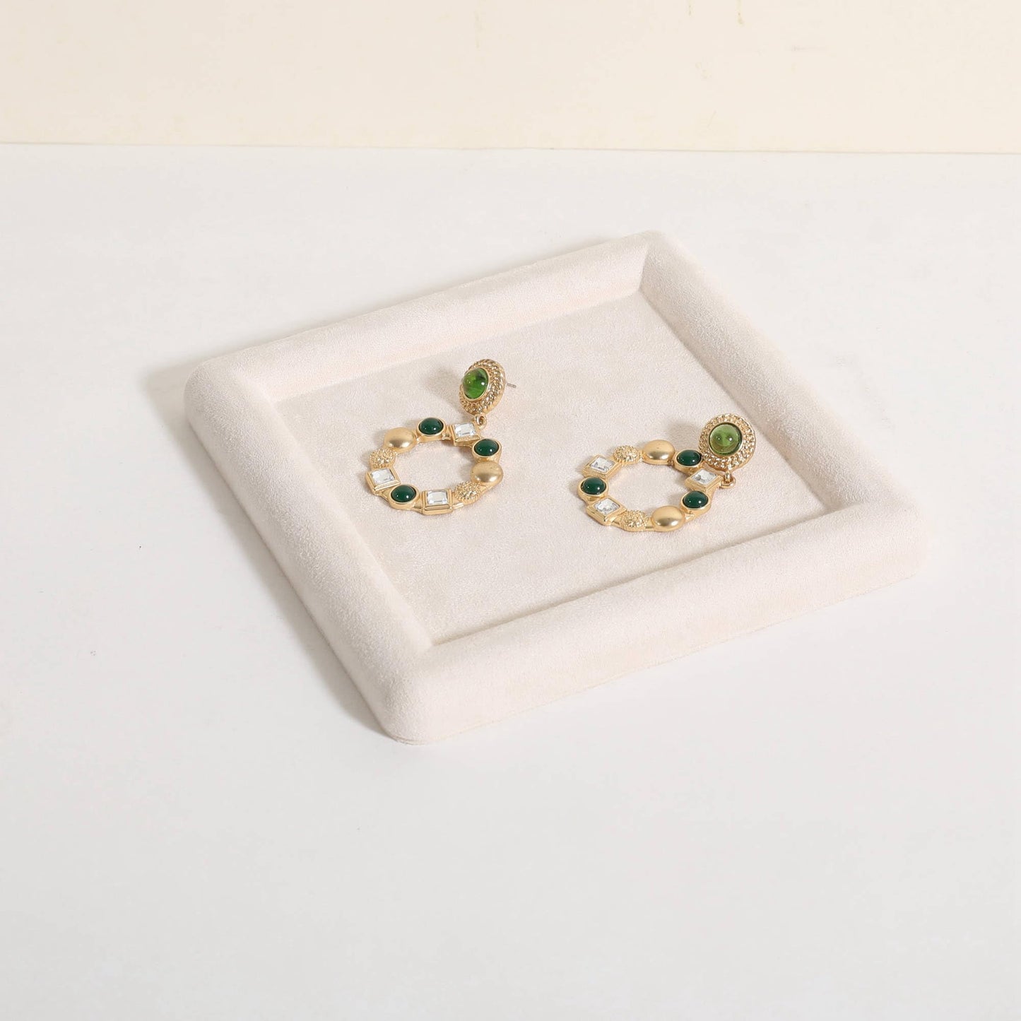 CHISTOR Jewelry storage organizer plate, Square velvet Jewerly display tray, Empty Jewelry showcase tray for Necklace Bracelet Ring Earring display stand holder (Beige-Medium, 5.9 x 5.9 in)