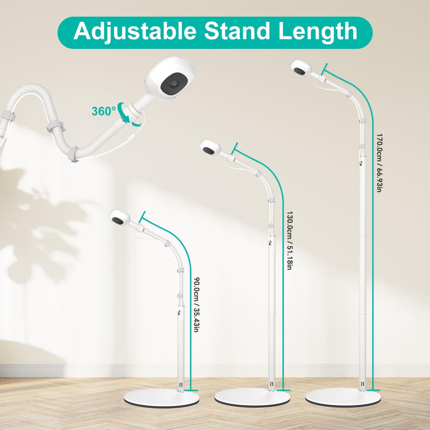 tihii Floor Stand for Nanit Pro Baby Monitor, Gooseneck Swivel Holder Mount with Adjustable Height, Stable Base & Temperature & Humidity Display – No Tools or Wall Damage (Camera Not Included)