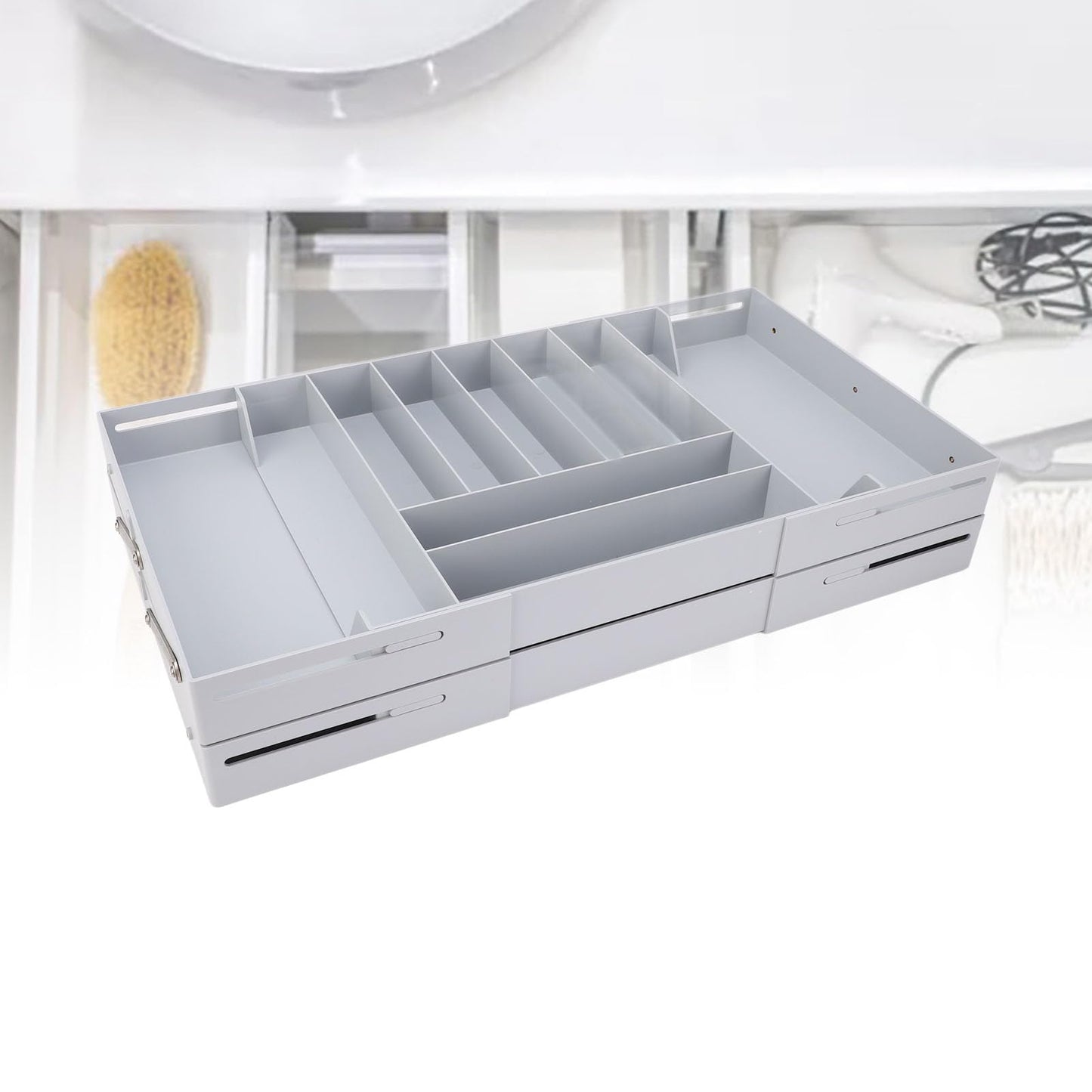 Extra Large and High Drawer Organizer, 2 Tier Smart Expandable Desk Organizer, Multi Level Junk Drawer Organizer for Makeup, Jewelry, Desk, Office Drawers (Gray)