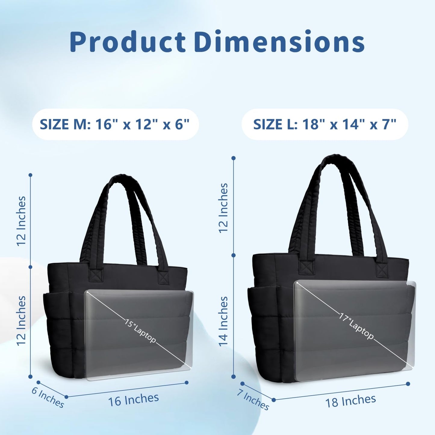 TOPDesign Puffer Tote Bag for Women, Lightweight Puffy Handbag with Compartments & Cosmetic Bag, Quilted Shoulder Bags for Work, Travel, Gym, Gifting (M Black)