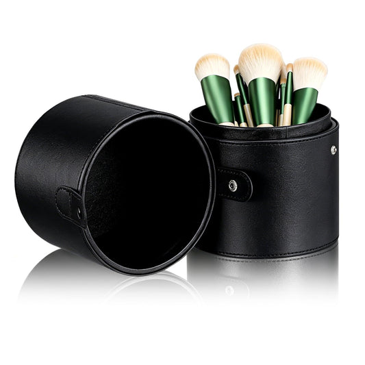 Beaupretty Makeup Brush Holder with Lid Pu Leather Cosmetic Brush Holder Portable Makeup Storage Tube Travel Case 7.91 X 5.19 X 5.19 in