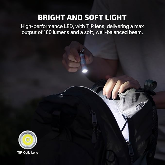 OLIGHT I1R 2 Pro Eos 180 Lumens EDC Rechargeable Keychain Flashlight, Powered by Built-in Rechargeable Battery with Type-C USB Cable, Slim Mini Handheld Light for Everyday Carry (Silver-Flow)