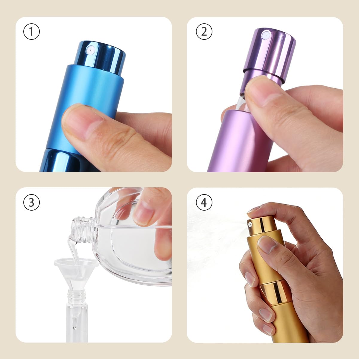 Tonxus Travel Perfume Bottle, 7pcs Small Cologne Spray Atomizer, Refillable 10 ML Travel Size Empty Sprayer for Perfume Sample Container, Portable Fragrance Decant Dispenser