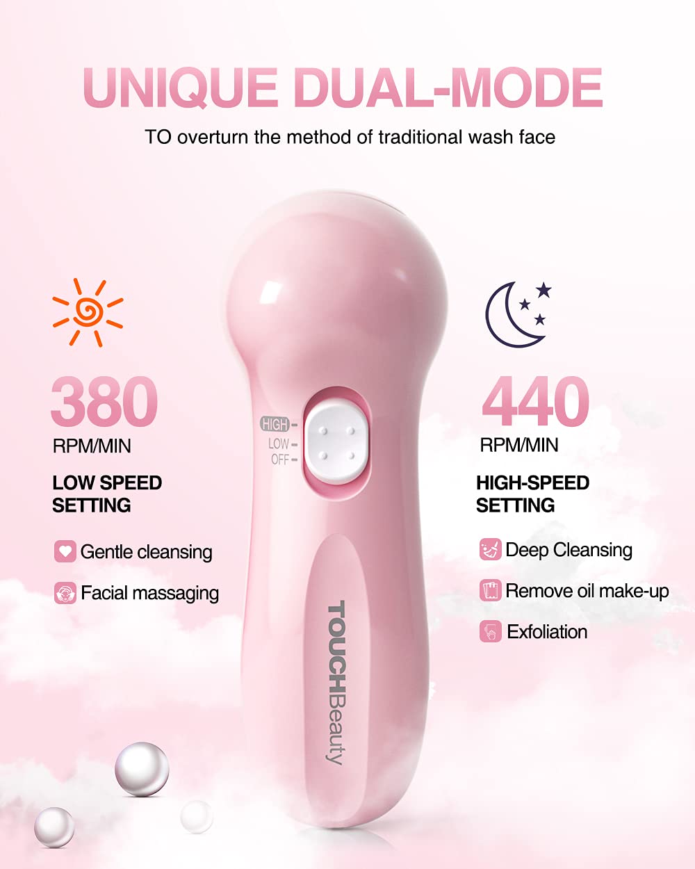 Electric Facial Cleansing Brush for Women, 3-in-1 Face Cleanser and Exfoliator Brush with 3 Brush Heads, 2 Speeds, Waterproof Spin Brush, Travel Size Case, Perfect for Valentine's Day (Pink)