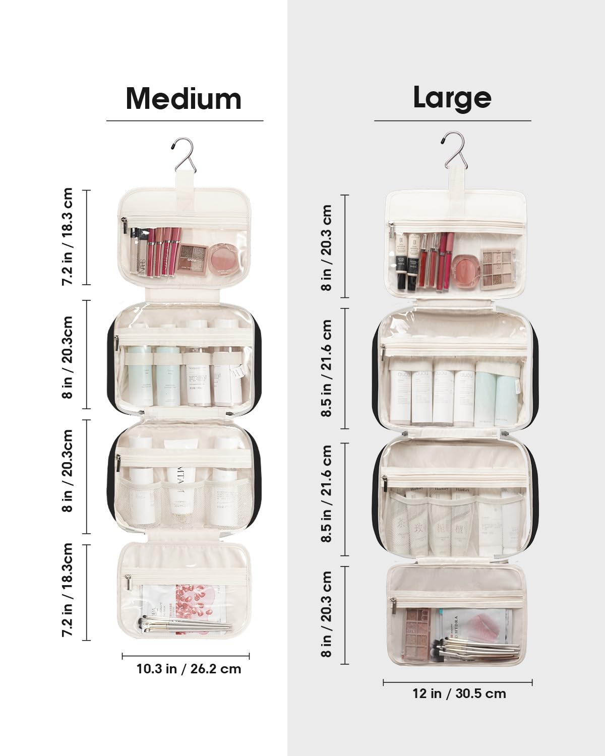 Narwey Travel Toiletry Bag for Women Large Hanging Makeup Bag Organizer Toiletries Bag for Full Size Essentials Accessories Cosmetics (Black (Large))