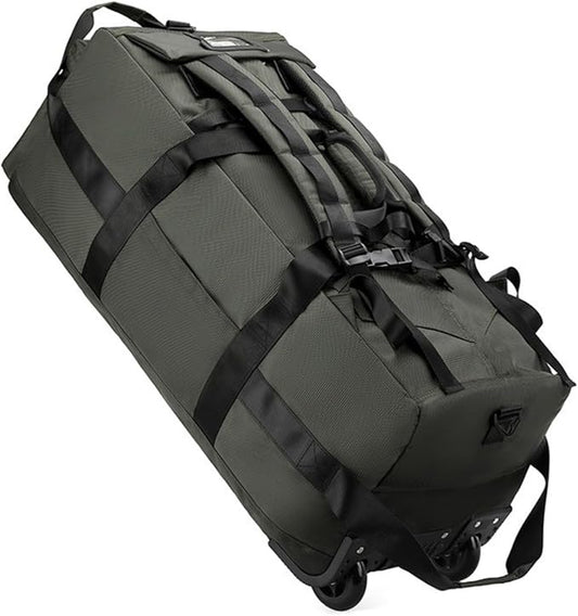 Rolling Duffle Bag with Wheels, 92L 34” Folding Duffle Backpack Soft-Sided with 2 Wheels, 6-way Carry-On Large Travel Bag Men/Women Multiple Pockets for Long Trip, green