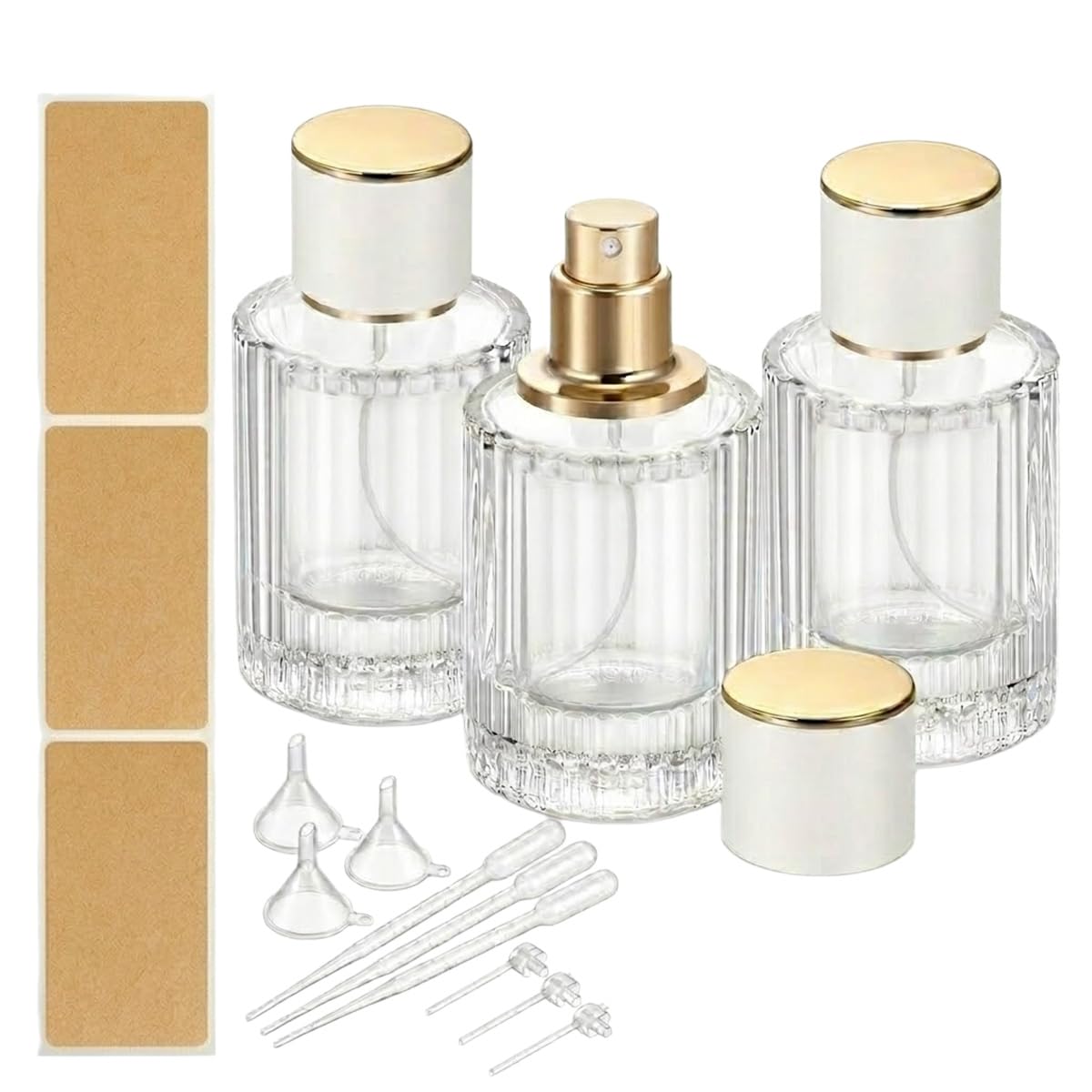 100ml Empty Perfume Spray Bottles, 3 Pack Ribbed Glass Atomizer Bottle Refillable Portable Glass Atomizers with Funnel and Dropper, Fine Mist Spray for Women Men Dispenser Fragrance Container Set