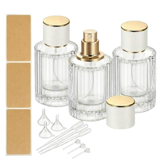 100ml Empty Perfume Spray Bottles, 3 Pack Ribbed Glass Atomizer Bottle Refillable Portable Glass Atomizers with Funnel and Dropper, Fine Mist Spray for Women Men Dispenser Fragrance Container Set