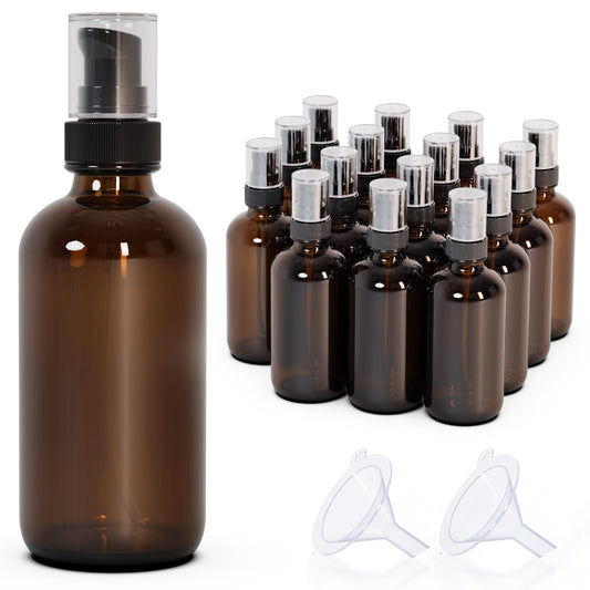 Jagolain 12Pack 4oz Amber Glass Pump Bottles with Black Pump