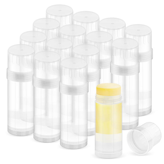 DMuuuDM 15 Pack 2 oz/60ml Plastic Deodorant Containers,Empty Round Twist-Up Solid Stick Tube Container for Homemade Deodorant,Shaving Soap Stick,Heel Lip Balm,Solid Lotion Bars-Top Filling,Clear