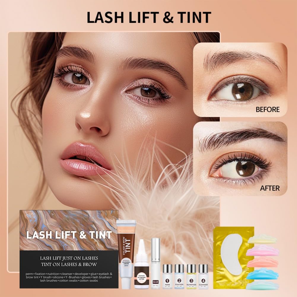 Lash Lift Kit with Black Color, Eyelash Perm Kit, Quick Curling Perming with Complete Tools, Lash Lift Kit, DIY at Home, Long Lasting for 4-6 Weeks