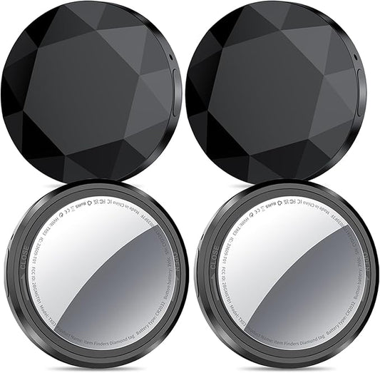 QCOQ® Air Tracker Tags-4 Pack Black | Bluetooth Tracker Work with Apple Find My (iOS Only), Smart Tag with Protective Case/Keychain/Lanyard, Item Finder for Luggage/Key/Suitcase, Up to 100dB