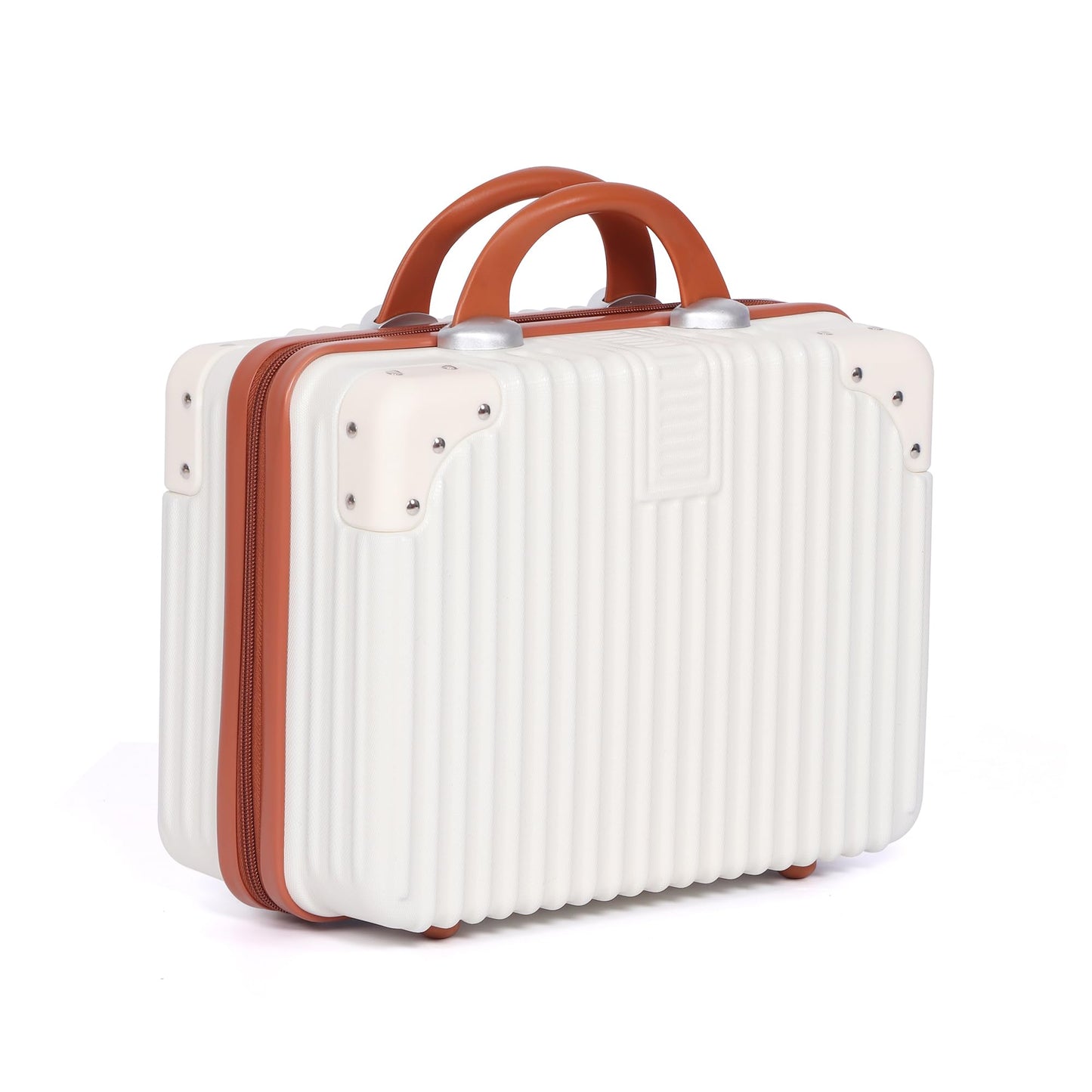 Feybaul Vanity Case, 14 Inch Hard Shell Makeup Travel Suitcase with Elastic Strap for Luggage Handle, Small Cosmetic Train Case & Toiletry Organizer Box for Women Girls (Beige)