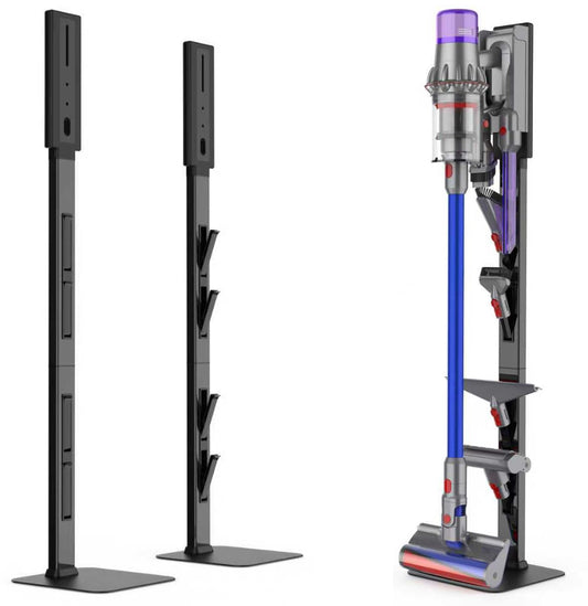AIKOLZON Vacuum Stand for Dyson with Foldable Storage Hooks and Heavy-Duty Carbon Steel Base, No Drill Installation, Space-Saving Organizer for All Dyson Cordless Vacuums & Accessories