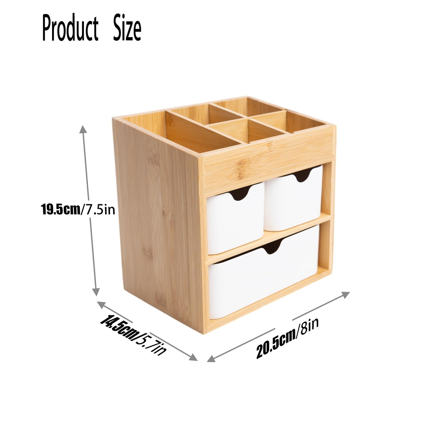 Ninebendstreams Bamboo Makeup Organizer with 3 Drawers, Dresser Cosmetic Organizer Box,Bamboo Desk Organizer for Home with Adjustable Dividers