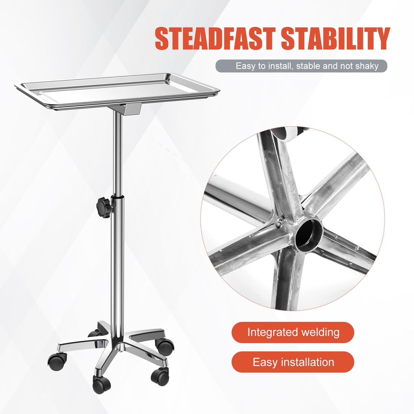 ChoJiah Extra Large Mayo Stand Rolling Salon Tray Hairstylist Tray Heavy Duty Tattoo Tray, Ideal Use for for Hair Salon Dental Hairstylist Cart