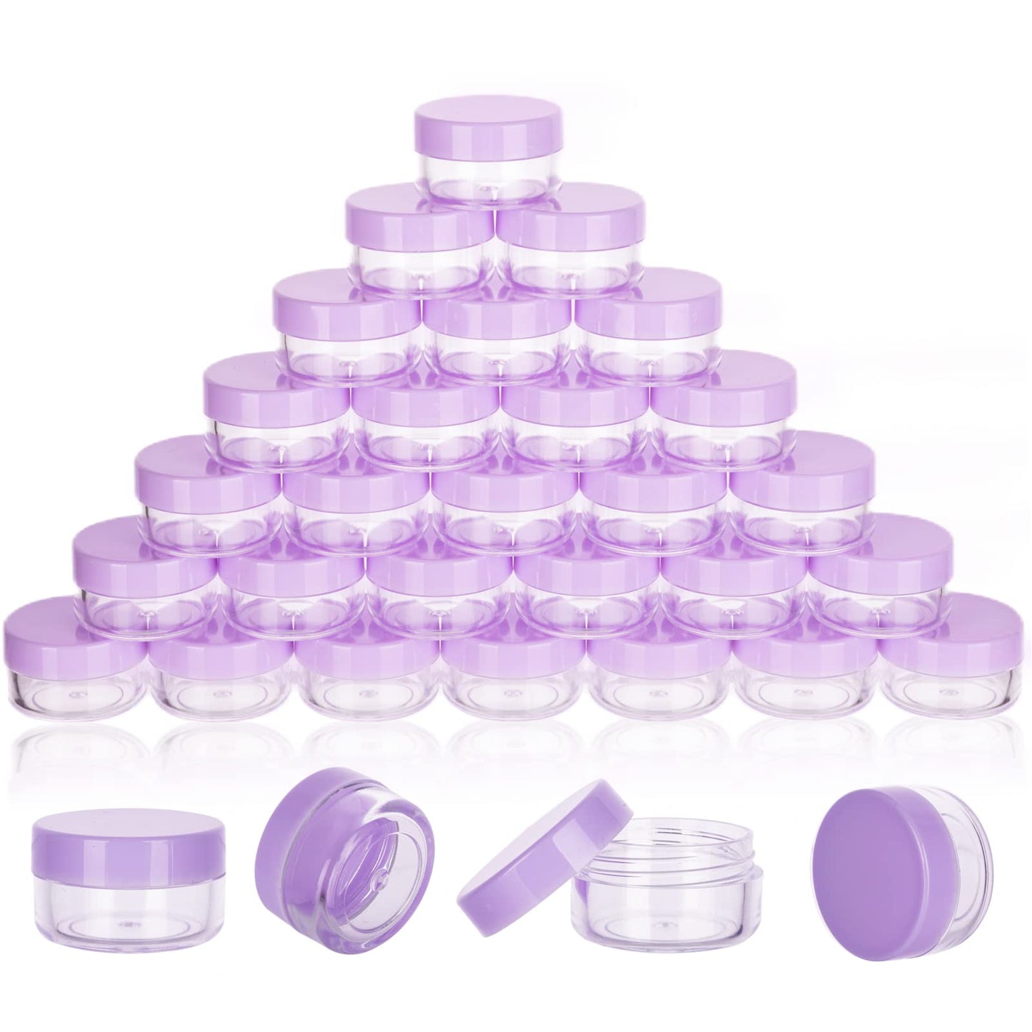 5 Gram Sample Jars with Lids, 100 Count 5ML Empty Cosmetic Containers for Makeup, Travel, Glitter, Lotion, Cream, Beads, with Labels, Mini Spatulas