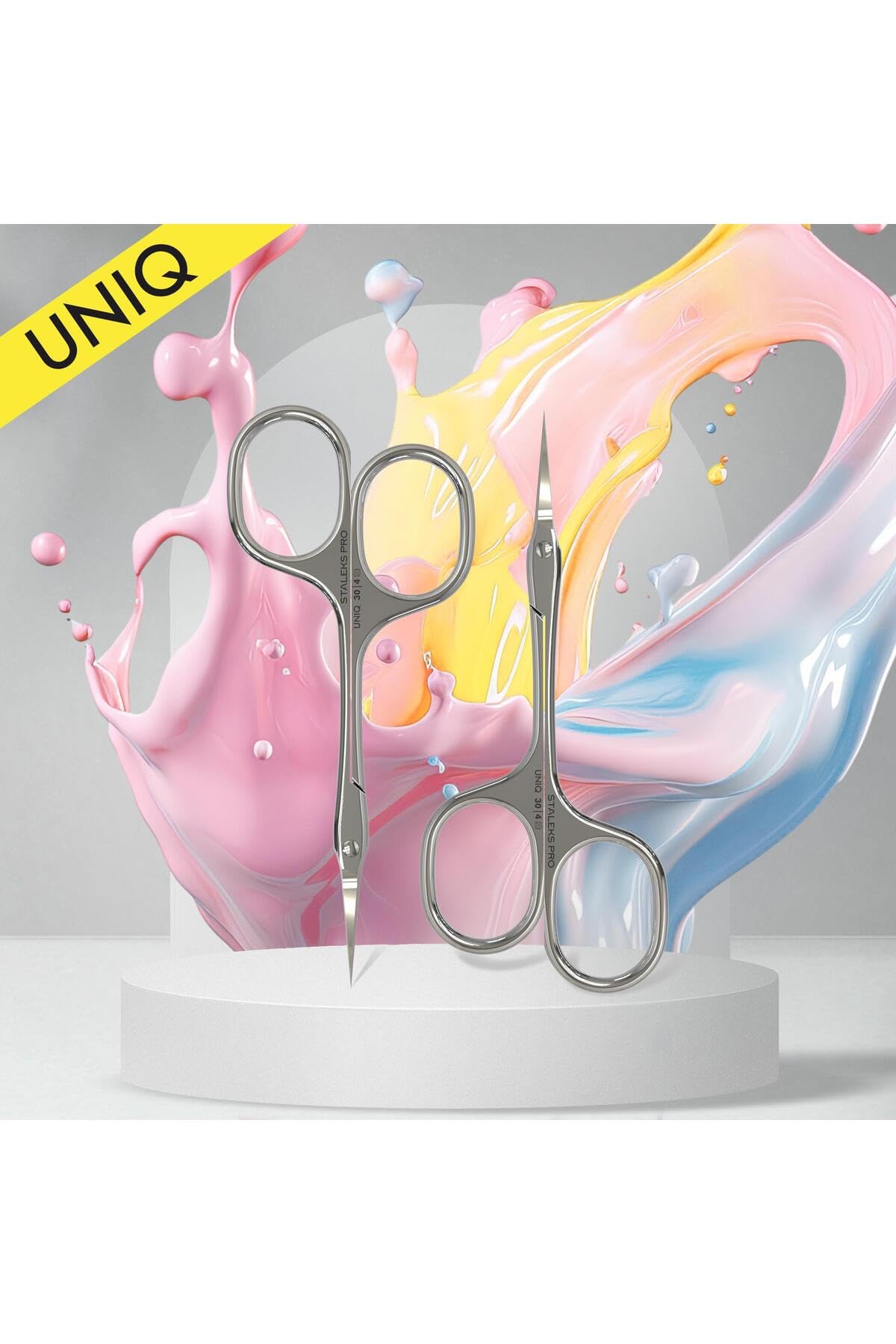 Staleks Asymmetric UNIQ 30 Type 4 Cuticle Scissors – Asymmetric Rings with Right-Lowered Handle