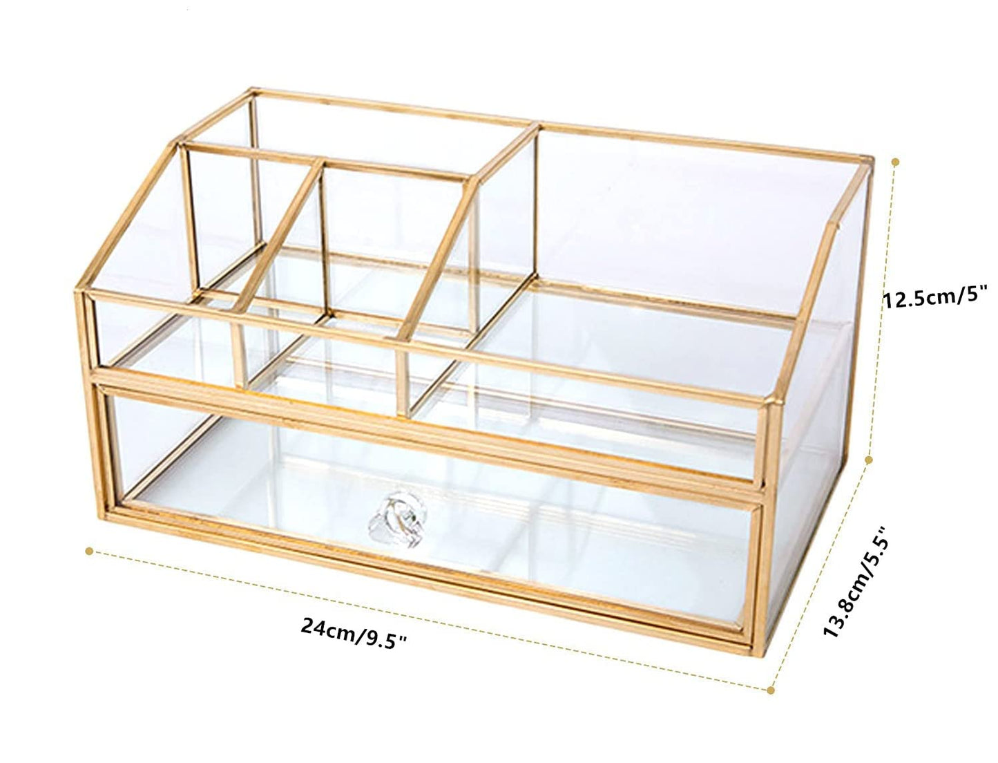 bofeiull Glass Makeup Brush Holder, Makeup Brush Organizer Jewelry Display Box, Nordic Style Elegant Glass Makeup Organizer Nail Polish Lipsticks Eyeliners Holder for Vanity Bathroom Bedroom Office