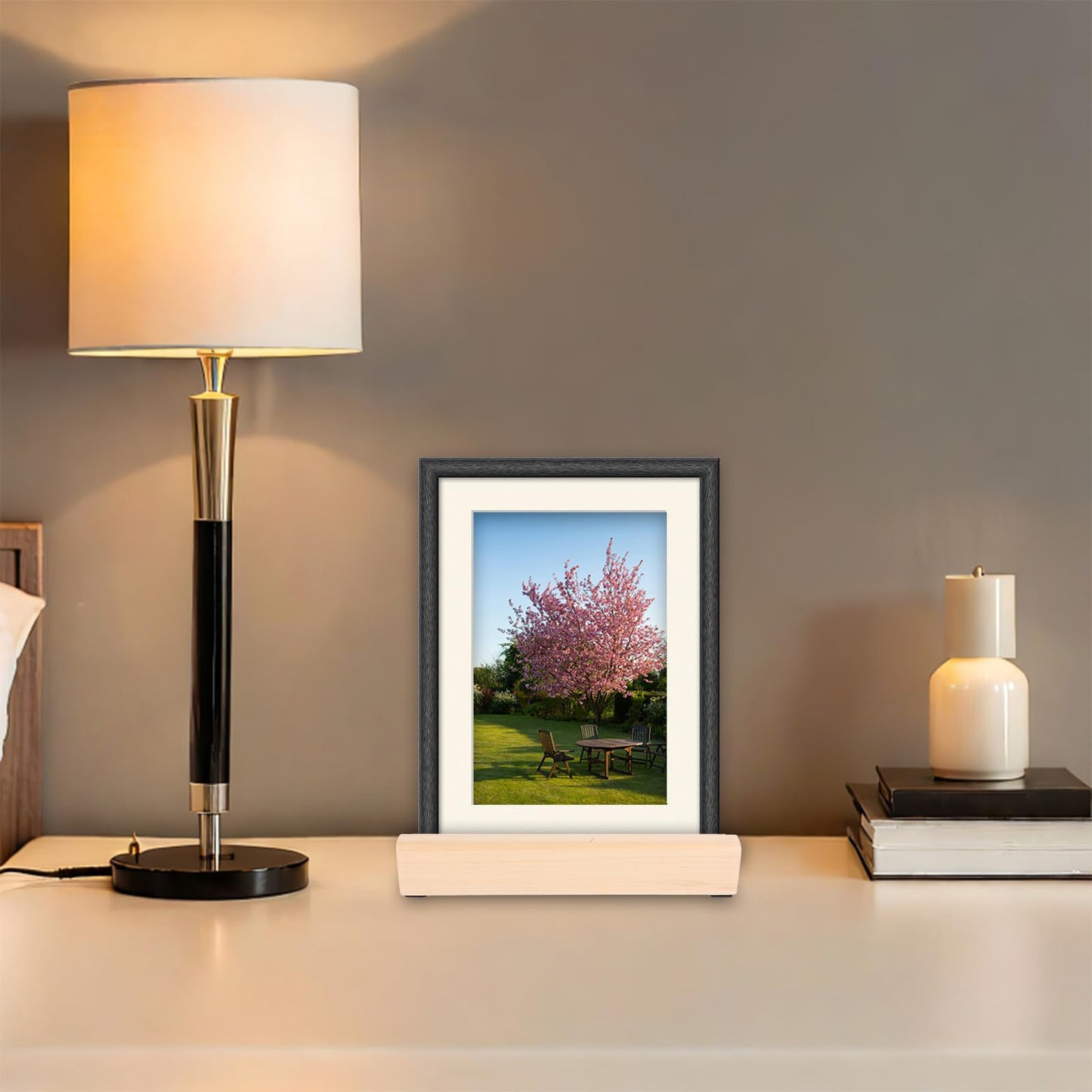 NULYLU Wooden Painting Stand Base Movable and Spacesaving Solution with Non-slip Design, Beige Solid Wood Display Stand for Interior Decor and Wall Placement with Luxurious Modern Style