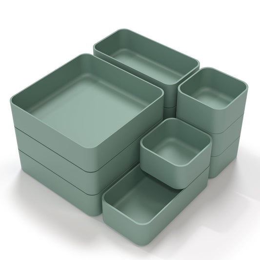 CHANCETSUI 11-Piece Stackable Drawer Organizer Set, Multi-size Desk Drawer Organizer Trays Vanity Storage Bins for Storing Makeup, Stationery, Utensils in Bathroom Dresser, Office and Kitchen