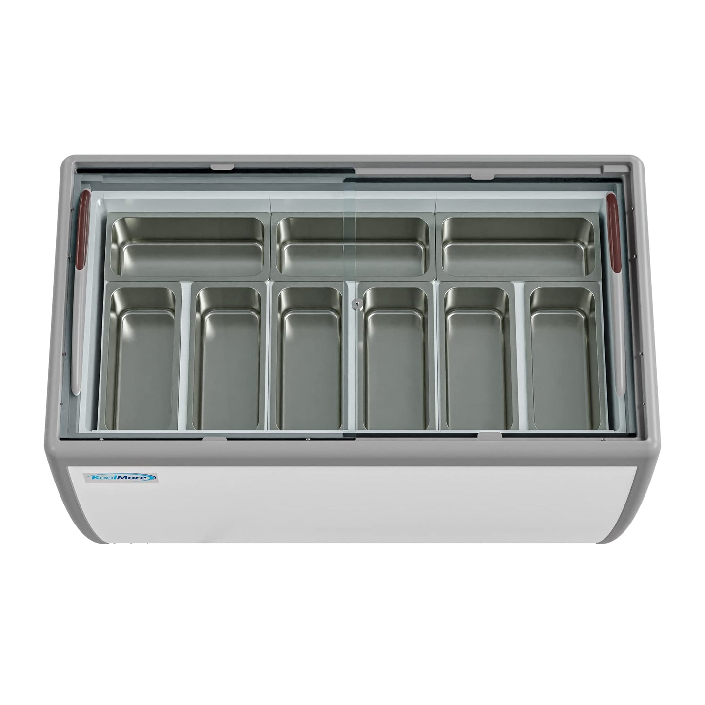 KoolMore Commercial Gelato Dipping Cabinet, Clear Display Case with a Large 9-Pan Capacity, Rolling Wheels, and Lockable Breaks