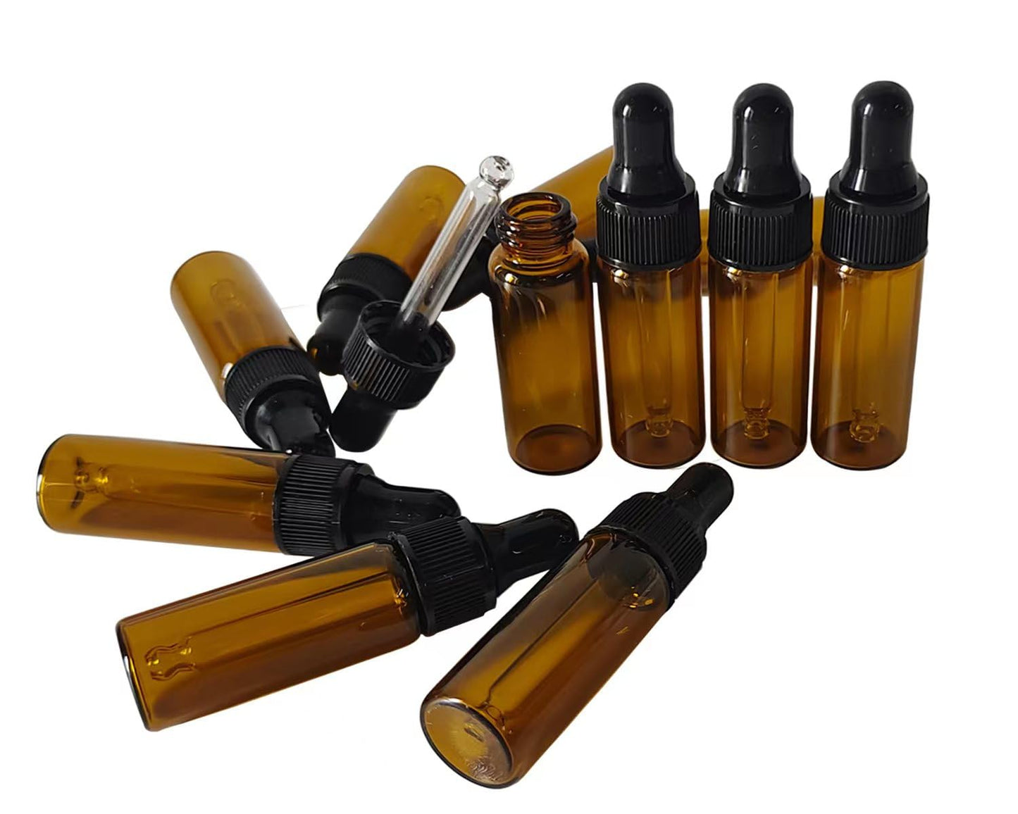 AGENIZ 50 Pcs 5ml Amber Mini Dropper Bottles Essential Oils Sample Dropper Bottles For Traveling Essential Oils Perfume Cosmetic Liquid