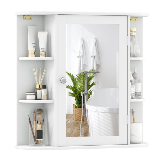 Giantex Bathroom Medicine Cabinet, Wall Mounted Bathroom Mirror Cabinet with Mirrored Door & 4 Interior Shelves, 6 Open Shelves, Mounting Hardware, Space-Saving Storage Cabinet, White