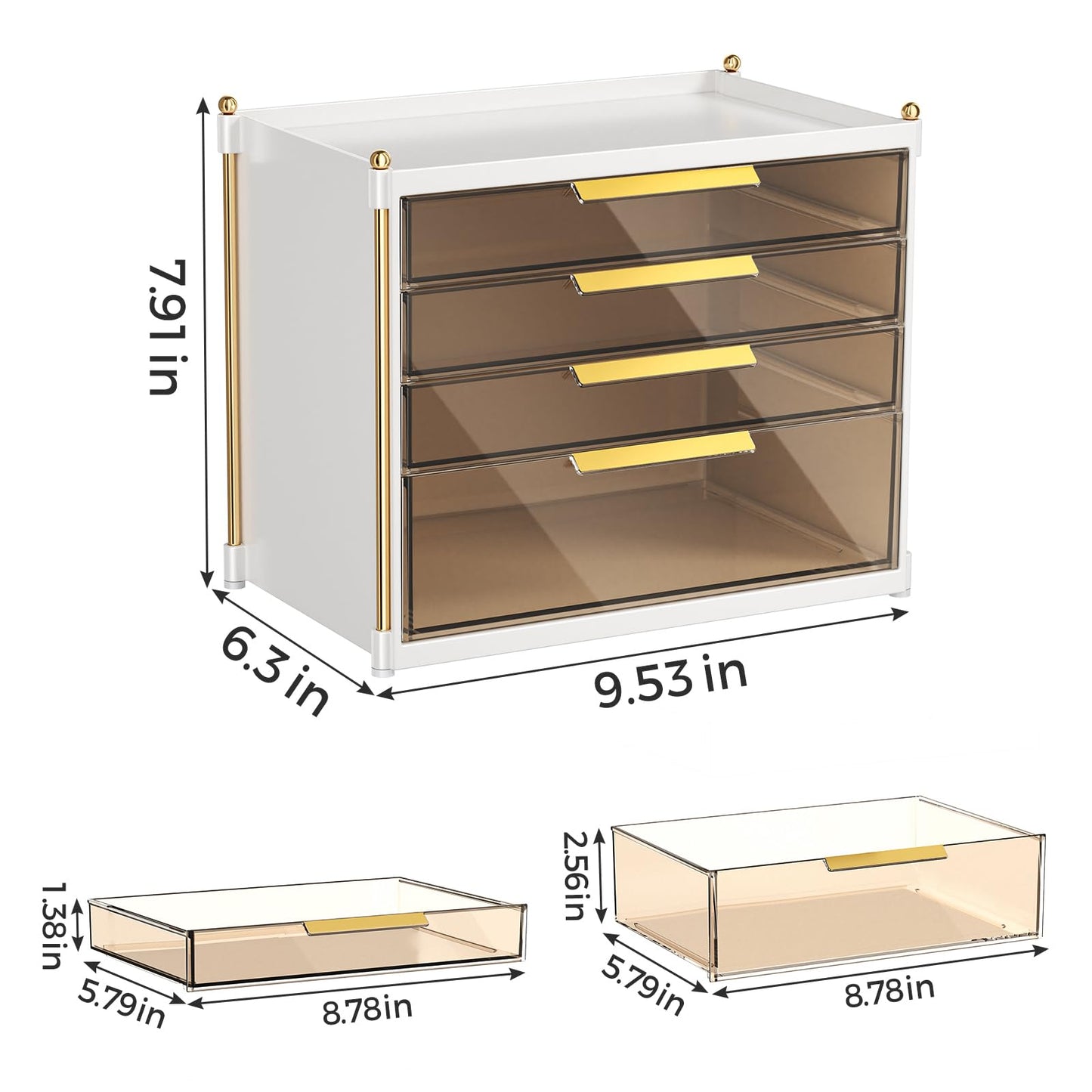 Aveniee 4 Drawers Makeup Organizer- Bathroom Organizers and Storage, Plastic Bins Countertop Perfume Vanity Desk Organization for Cosmetic, Skincare, Face Mask, Jewelry, Gold