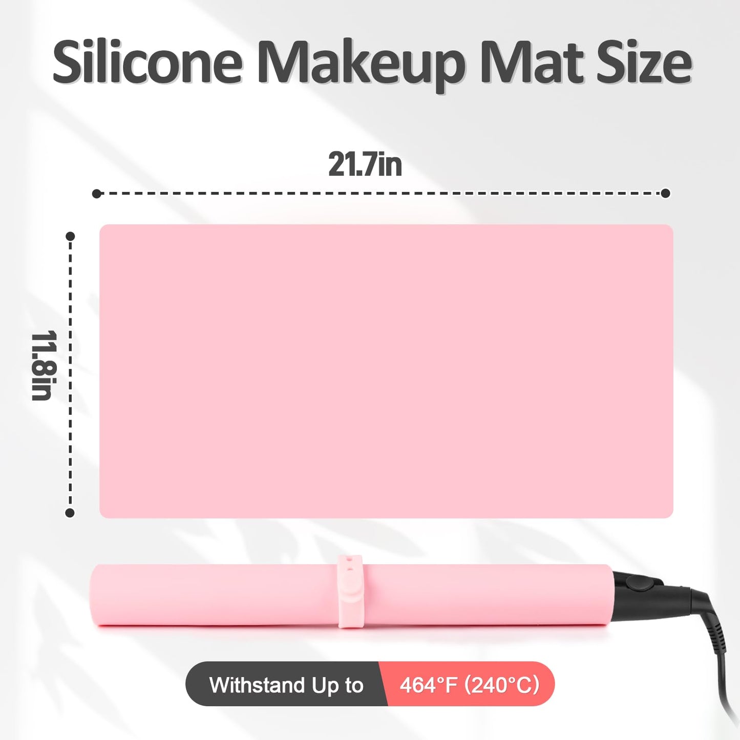 Silicone Makeup Mat for Vanity, 21.7" x 11.8" Heat Resistant Vanity Mat, Easy to Clean & Waterproof, Portable Makeup Accessories for Use While Traveling (Pink)