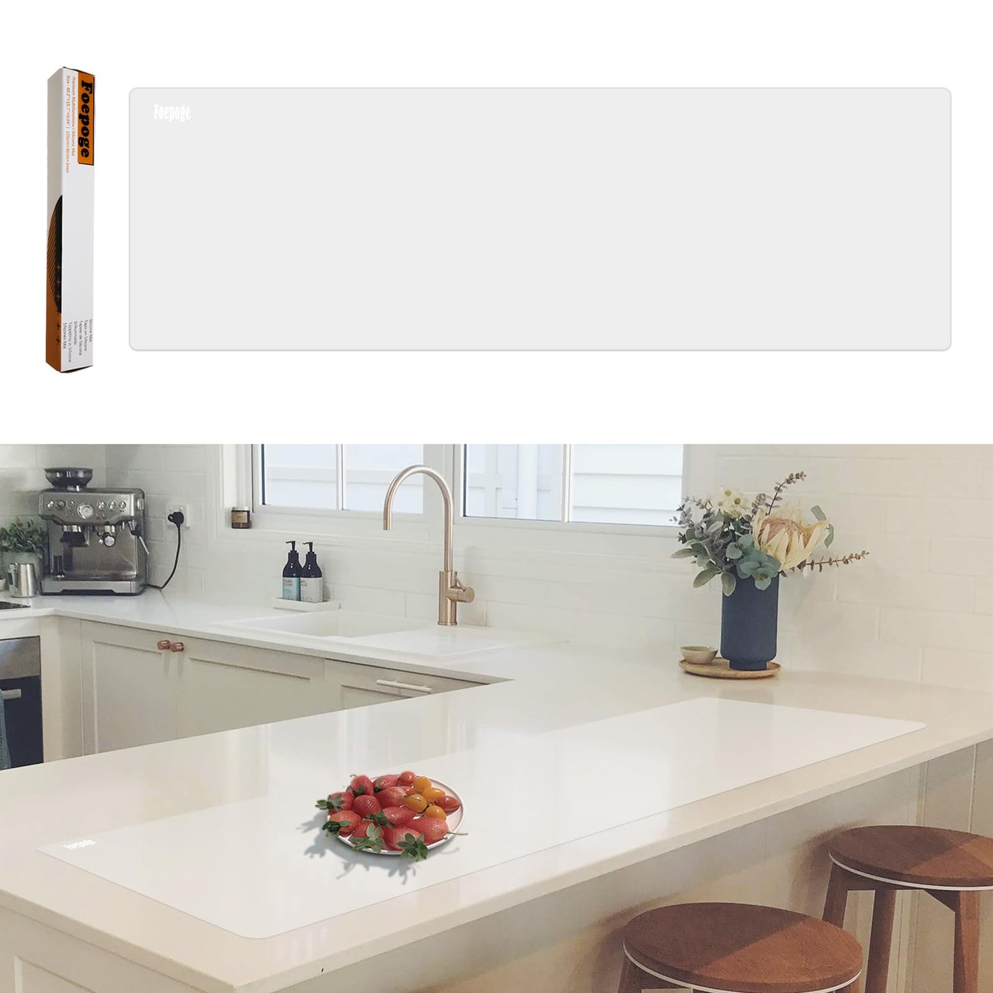 49.2" x 15.7" Large Silicone Mat for Kitchen Counter Protector, Cuttable Silicon Countertop Protector Mat Heat Resistant Mats for Countertop, Cut to Fit Placemat Ship Roll by Foepoge, Translucent