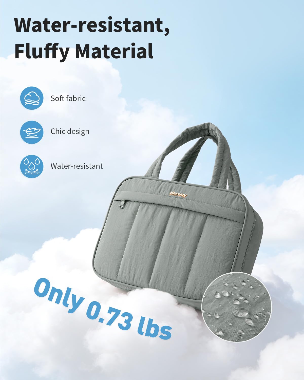 Narwey Hanging Travel Toiletry Bag for Women, Quilted Makeup Bag Organizer with Handle, Travel Bathroom Bag, Portable Toiletries Bag for Essentials, Accessories, Brushes, Cosmetics (Sage Green)