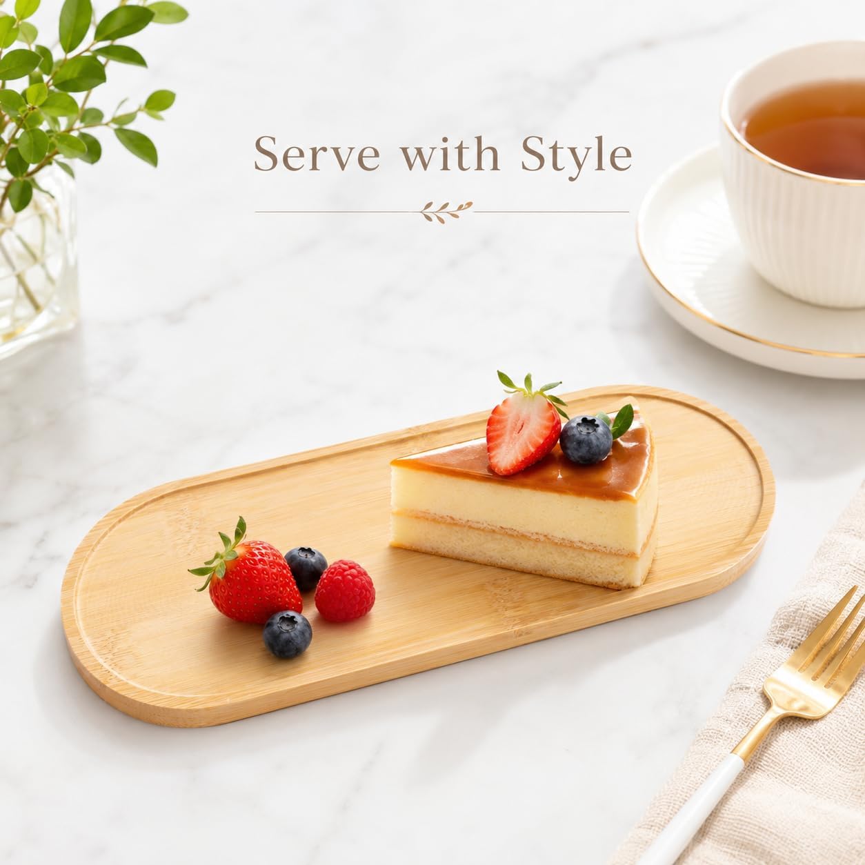 RVXHUA 3 PCS Bamboo Vanity Tray, 11 x 4 Inch Bamboo Serving Tray Set with Raised Rim, Small Wood Organizer Trays for Coffee, Snacks, Dessert, Bathroom Vanity, Kitchen Counter, Desk Decor - Oval