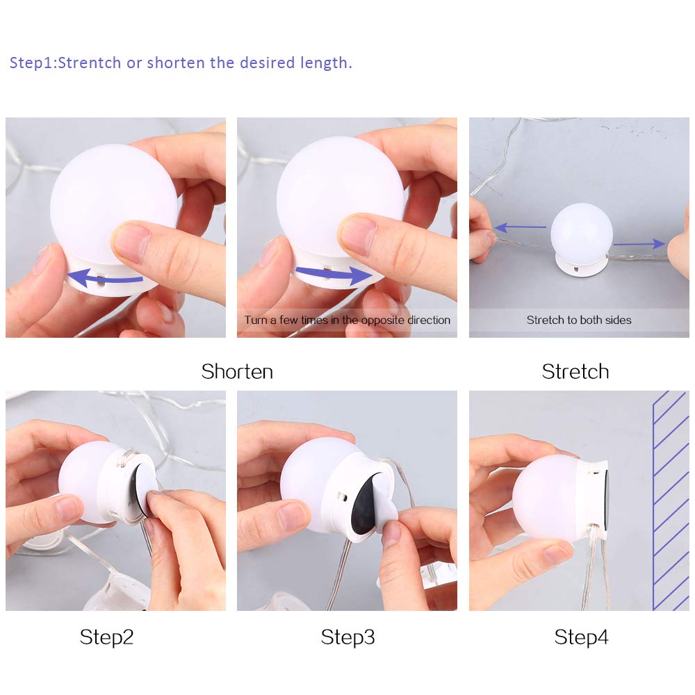 SICCOO Makeup Vanity Lights for Mirror, Hollywood Style LED Vanity Mirror Lights with 14 dimmable Bulbs, USB Cable, White