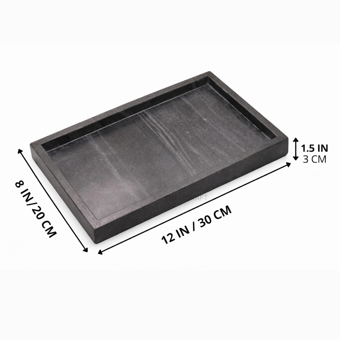 KC KULLICRAFT Natural Marble Tray for Bathroom Black Finish | Kitchen | Vanity | Desktop, Stone Organizer for Coffee Table, Dresser, Nightstand, Soap, Towel, Plant, Jewelry (12" x 8"), Rectangular